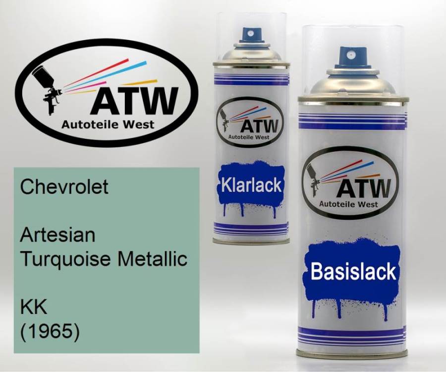 Chevrolet, Artesian Turquoise Metallic, KK (1965): 400ml Sprühdose + 400ml Klarlack - Set, von ATW Autoteile West.